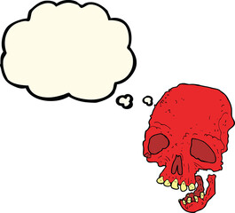 cartoon spooky skull with thought bubble