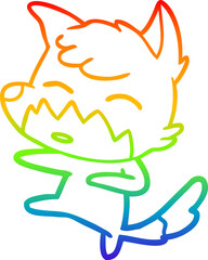 rainbow gradient line drawing of a cartoon fox