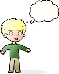 cartoon happy man with thought bubble