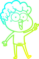 cold gradient line drawing of a cartoon happy man