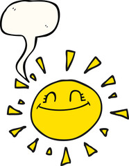 happy freehand drawn speech bubble cartoon sun