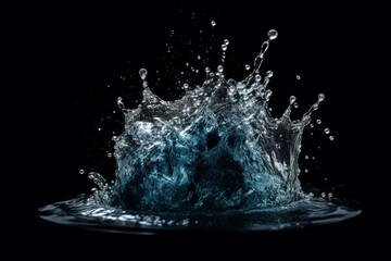 Blue water splash on black background. Generative AI