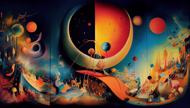  abstract, red planets in space, purple gas planets, 3 amazing vibrant colors - Generative AI