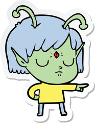 sticker of a cartoon alien girl