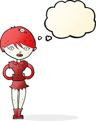 cartoon pretty vampire girl with thought bubble