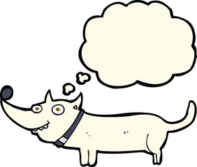 cartoon happy dog with thought bubble