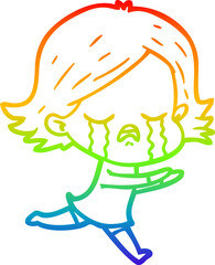 rainbow gradient line drawing of a cartoon girl crying