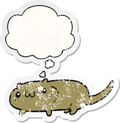cartoon cat with thought bubble as a distressed worn sticker