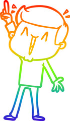 rainbow gradient line drawing of a cartoon happy man
