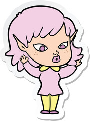 sticker of a pretty cartoon elf girl