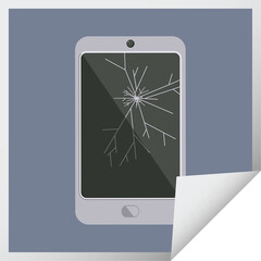 cracked screen cell phone graphic vector illustration square sticker