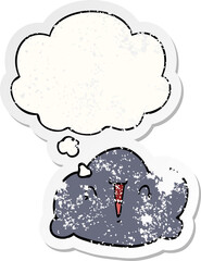 cartoon cloud with thought bubble as a distressed worn sticker