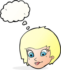 cartoon female face with thought bubble