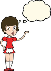 cartoon waitress with thought bubble