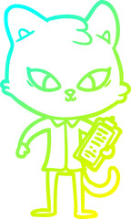 cold gradient line drawing of a cute cartoon cat