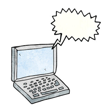 freehand speech bubble textured cartoon laptop computer