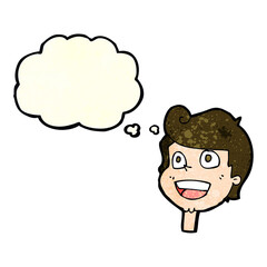 cartoon happy face with thought bubble