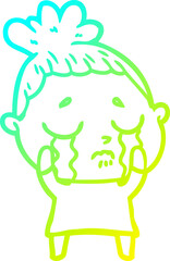 cold gradient line drawing of a cartoon crying woman