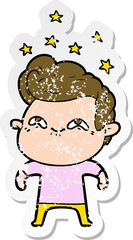 distressed sticker of a cartoon excited man
