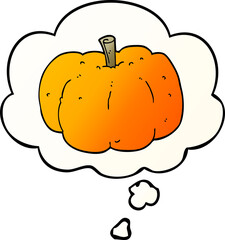 cartoon pumpkin with thought bubble in smooth gradient style