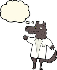 cartoon wolf businessman with thought bubble