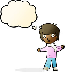 cartoon unhappy boy with thought bubble