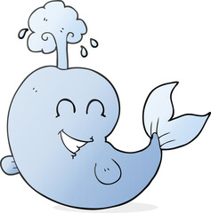 freehand drawn cartoon whale spouting water