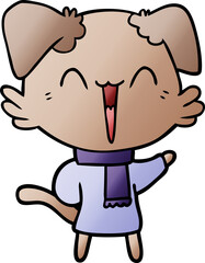 Obraz premium happy little cartoon dog in winter clothes