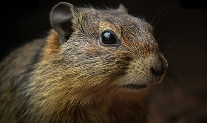 close up photo of dassie rat on dark blurry background. Generative AI