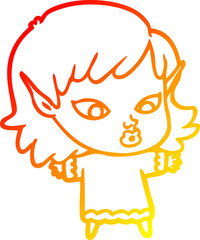 warm gradient line drawing of a pretty cartoon elf girl