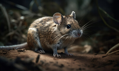 photo of degu (genus Octodon) standing on a forest path. Generative AI