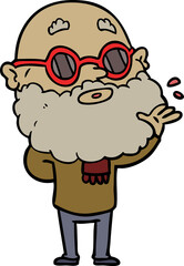 cartoon curious man with beard and sunglasses