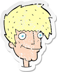 retro distressed sticker of a cartoon smiling man