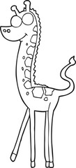 freehand drawn black and white cartoon giraffe