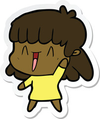 sticker of a cartoon happy girl