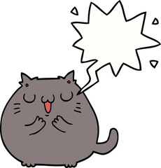 happy cartoon cat with speech bubble