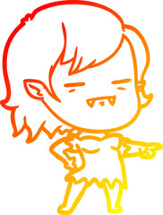 warm gradient line drawing of a cartoon undead vampire girl