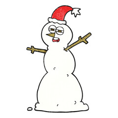 freehand textured cartoon unhappy snowman
