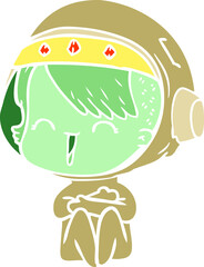 happy flat color style cartoon space girl