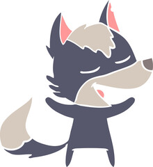 flat color style cartoon wolf laughing