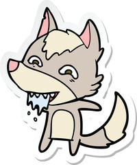 sticker of a cartoon hungry wolf