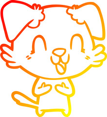 warm gradient line drawing of a laughing cartoon dog