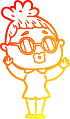 warm gradient line drawing of a cartoon woman wearing spectacles