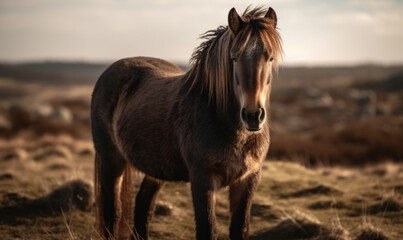 Fototapeta na wymiar photo of Dartmoor, breed of pony in its natural habitat. Generative AI