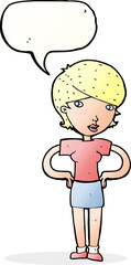 cartoon woman with hands on hips with speech bubble