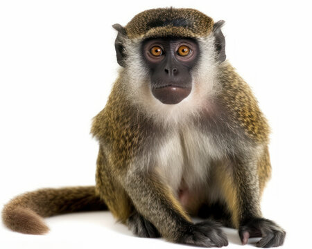 photo of DeBrazza&rsquo;s monkey isolated on white background. Generative AI