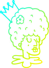 cold gradient line drawing of a cartoon queen in makeup and huge wig