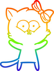 rainbow gradient line drawing of a cartoon cat