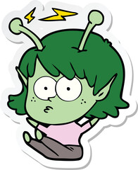 sticker of a cartoon alien girl