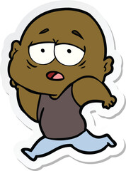 sticker of a cartoon tired bald man